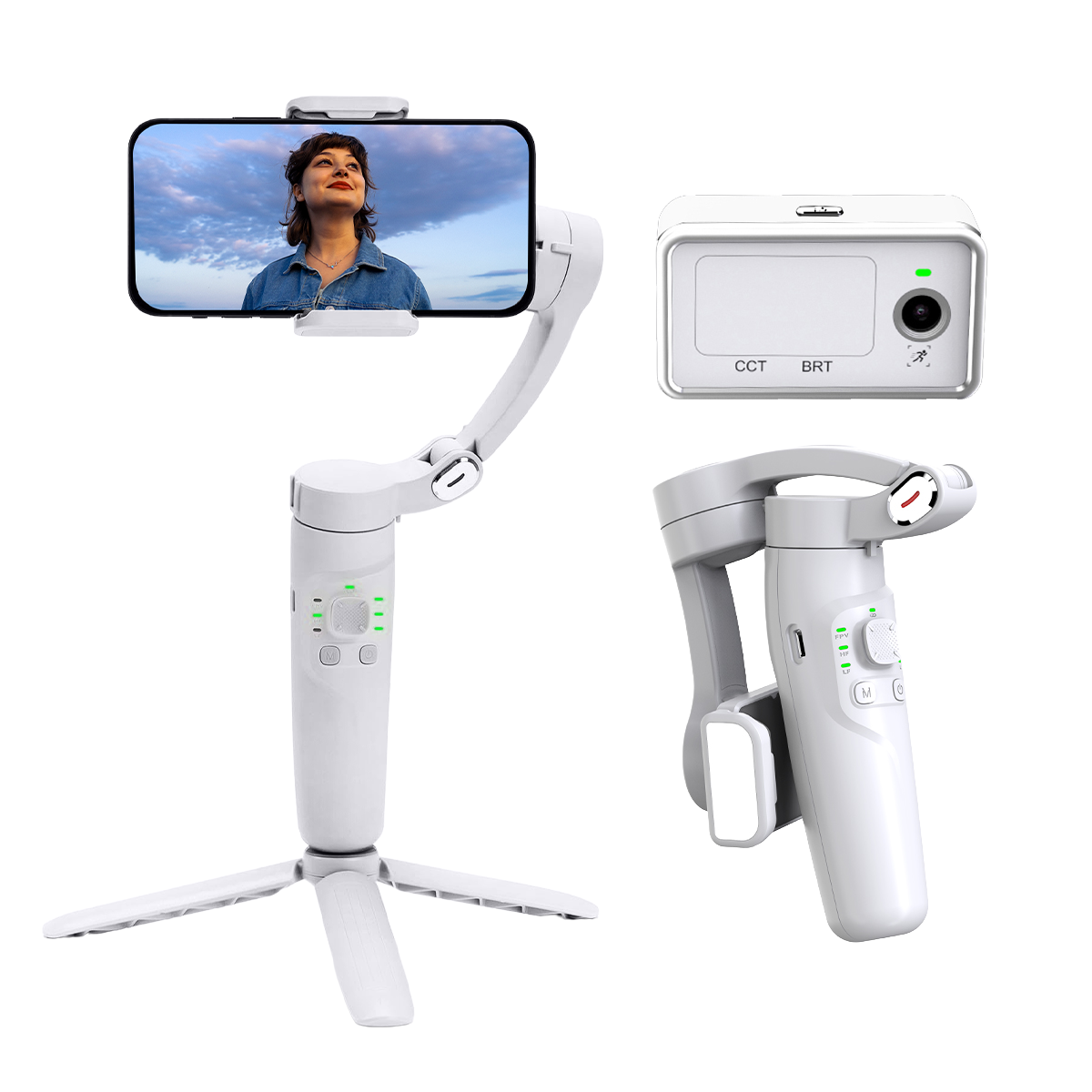 Estabilizador Gimbal Inteligente con Seguimiento Facial IA y Luz LED