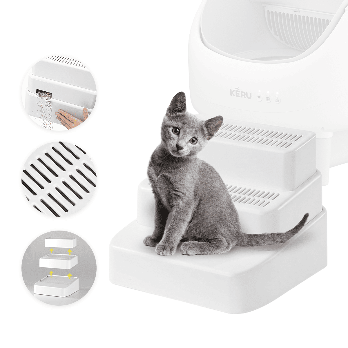 Escalera Para Arenero Gato KERU 3 Niveles Atrapa Arena