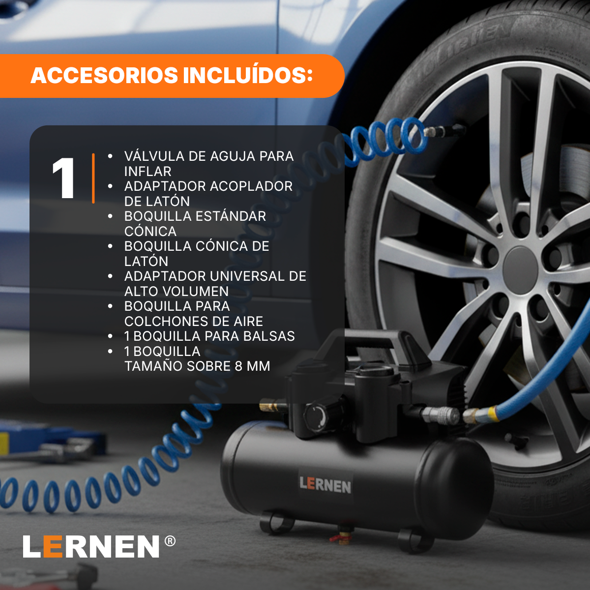 Compresor de Aire Inalámbrico 290 W — 120 PSI / 4 L Lernen
