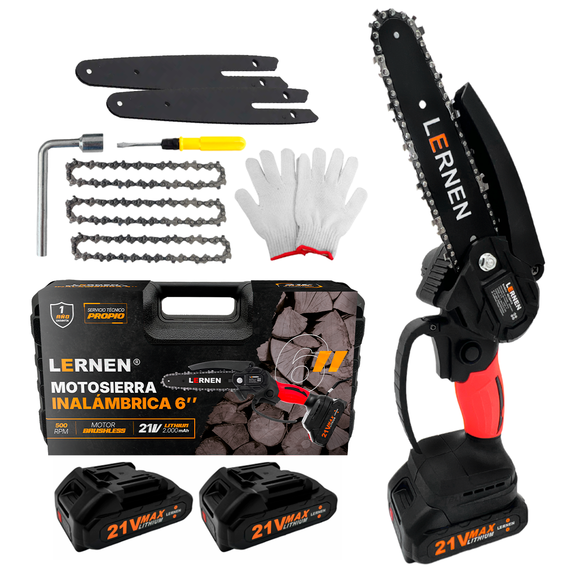 Motosierra Podadora Eléctrica 6 Pulgadas LERNEN + 2 Baterías