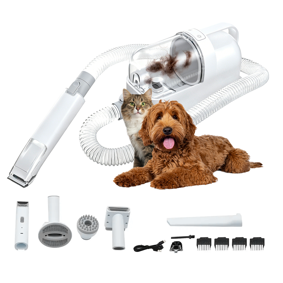Kit Cortadora y Aspiradora de Pelos 8 en 1 para Perros y Gatos