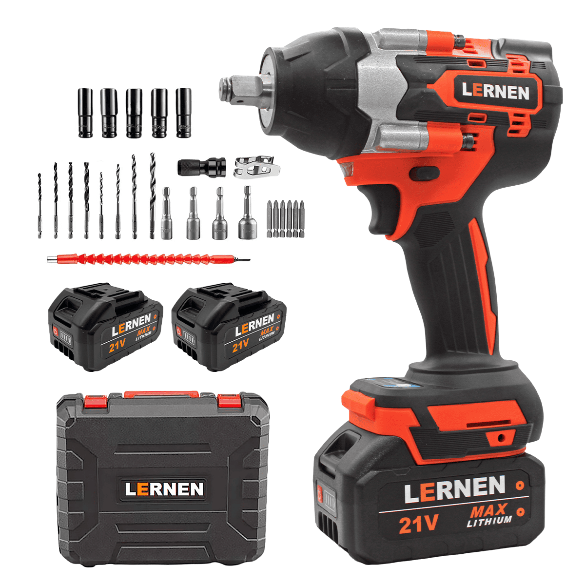 Llave Impacto 1/2" Inalámbrica 700 NM LERNEN 21V + 2 Baterías + Acc