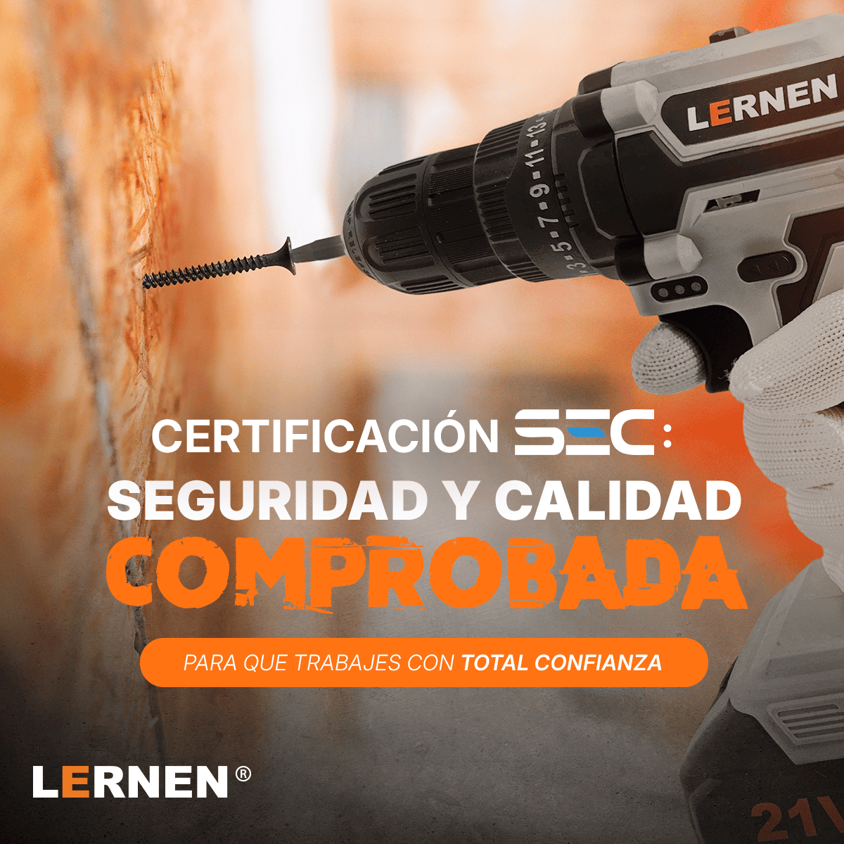Kit Taladro Destornillador Inalámbrico LERNEN 21V + 2 Baterías + Acc Lernen