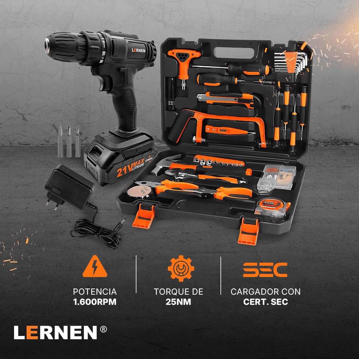 Taladro Inalámbrico 21v + Set De Herramientas 150 Piezas
