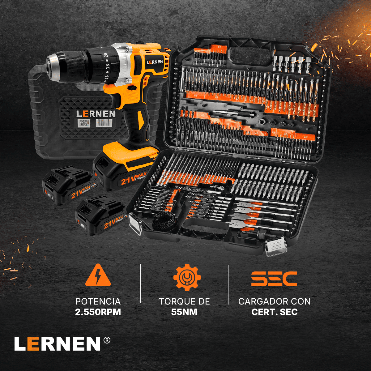 Pack Taladro Inalámbrico Percutor + Set 246 Brocas