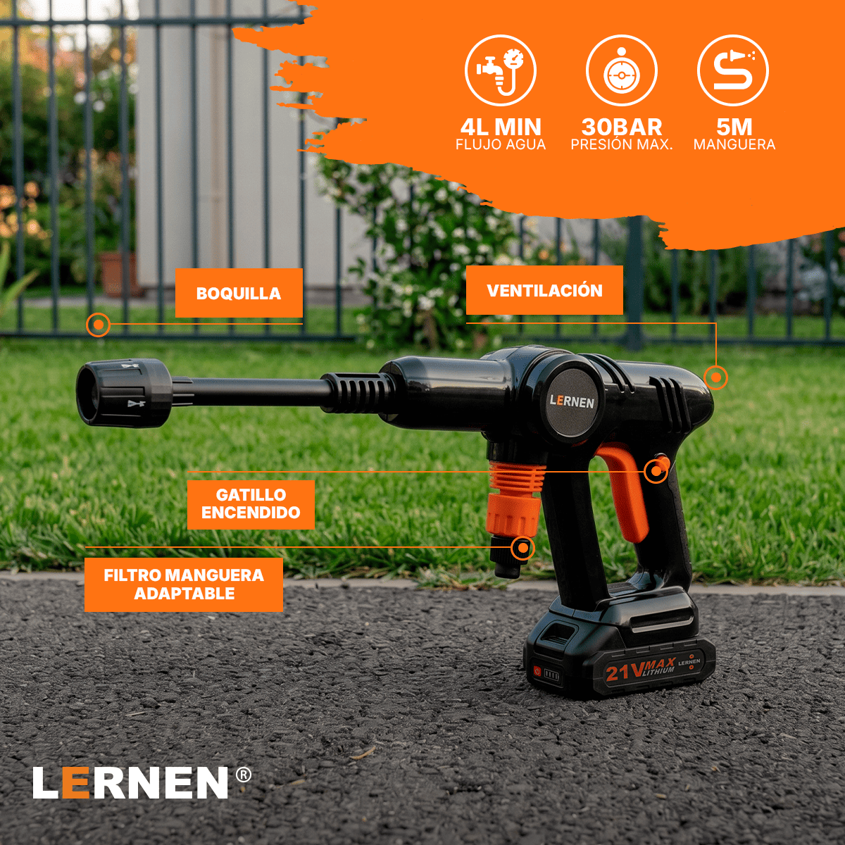 Hidrolavadora Inalámbrica PRO Lernen + 2 baterías + Accesorios