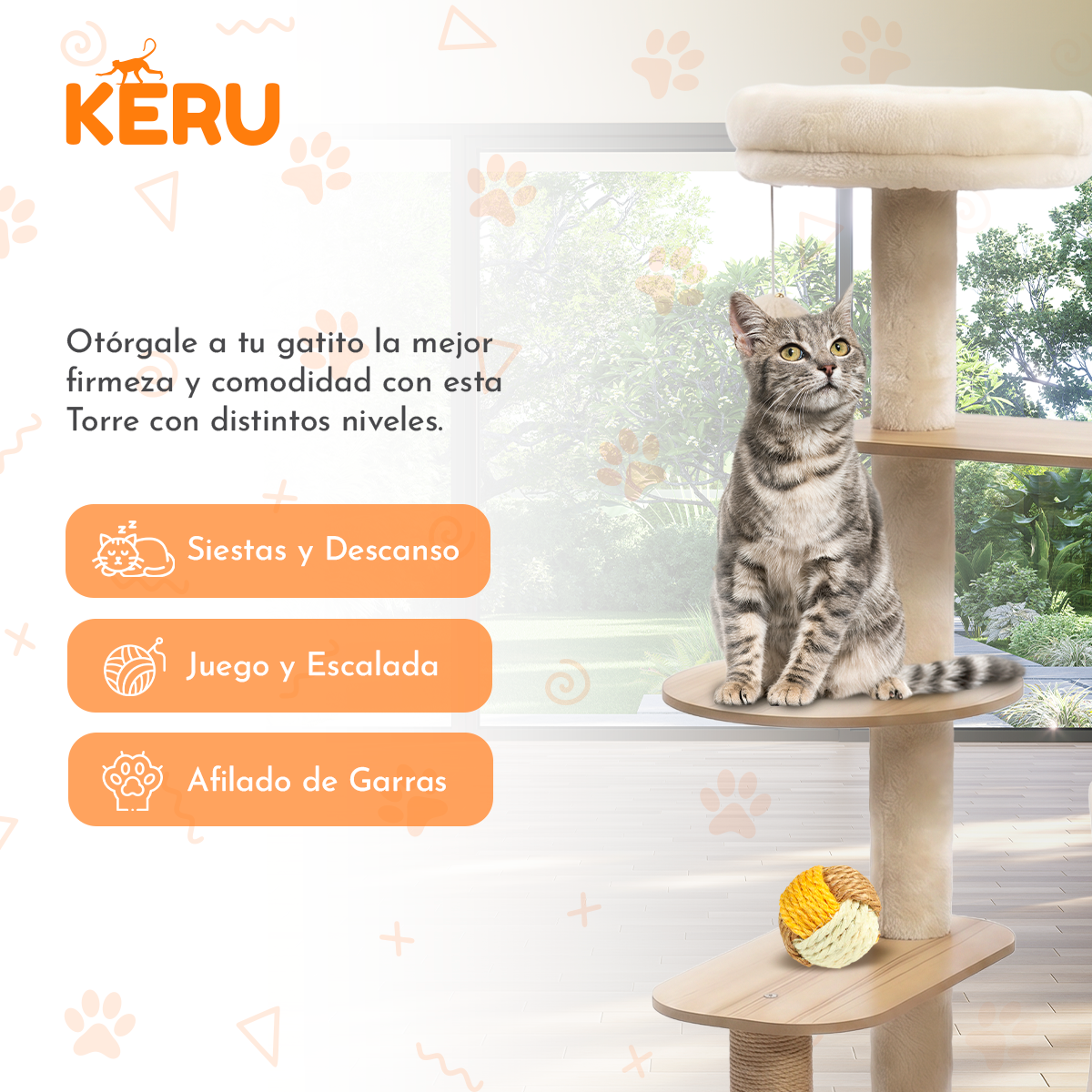 Castillo Rascador para gatos KERU Multinivel con Juegos