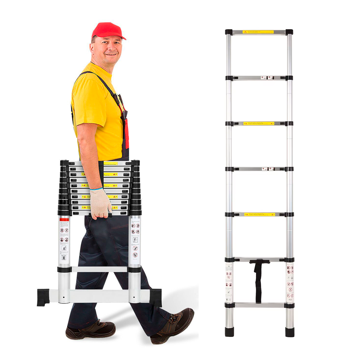 Escalera Telescópica Plegable 2.6 Metros Lernen Color Gris