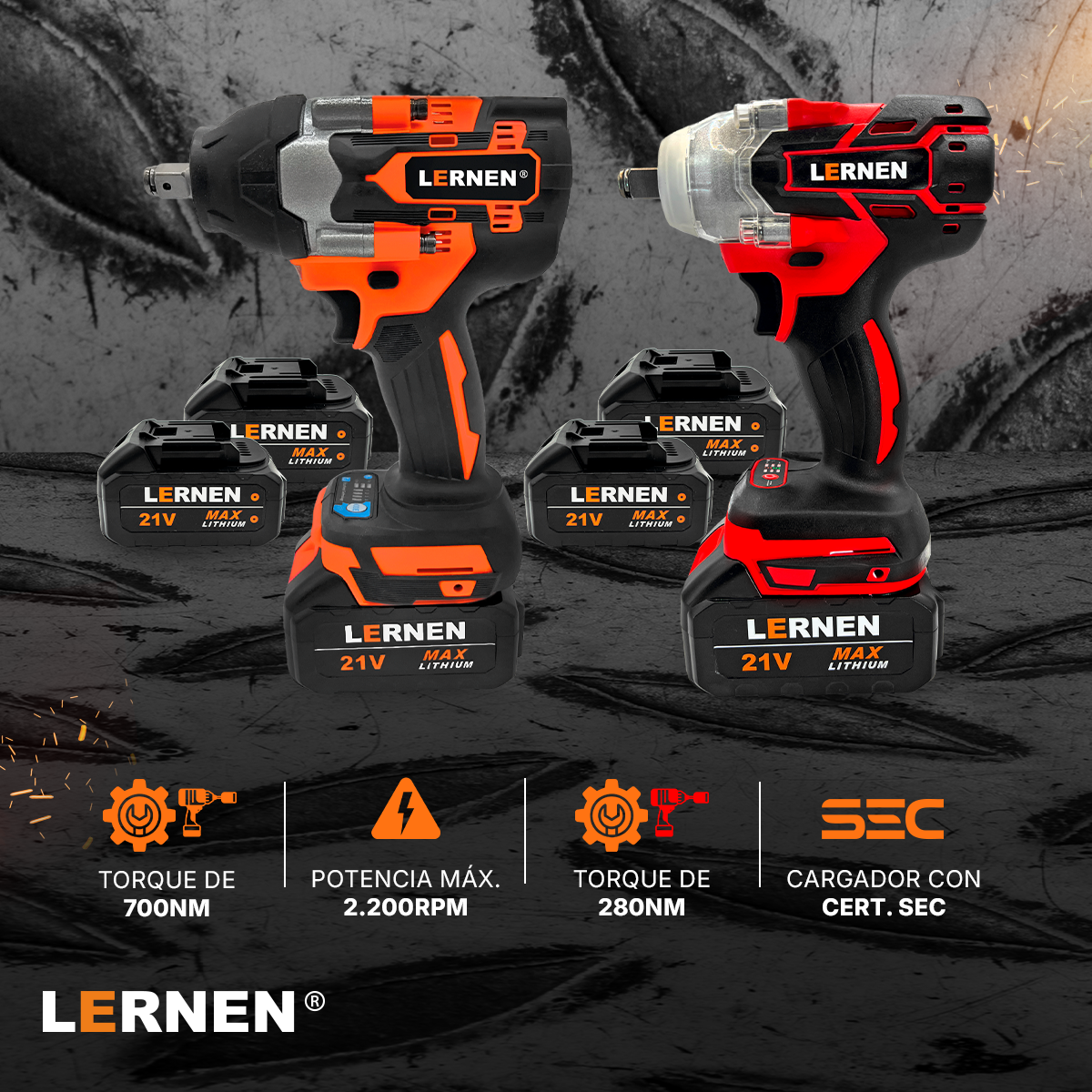Pack Llave Impacto 1/2 700 Nm LERNEN + Pack Llave Impacto 1/2 280 Nm LERNEN