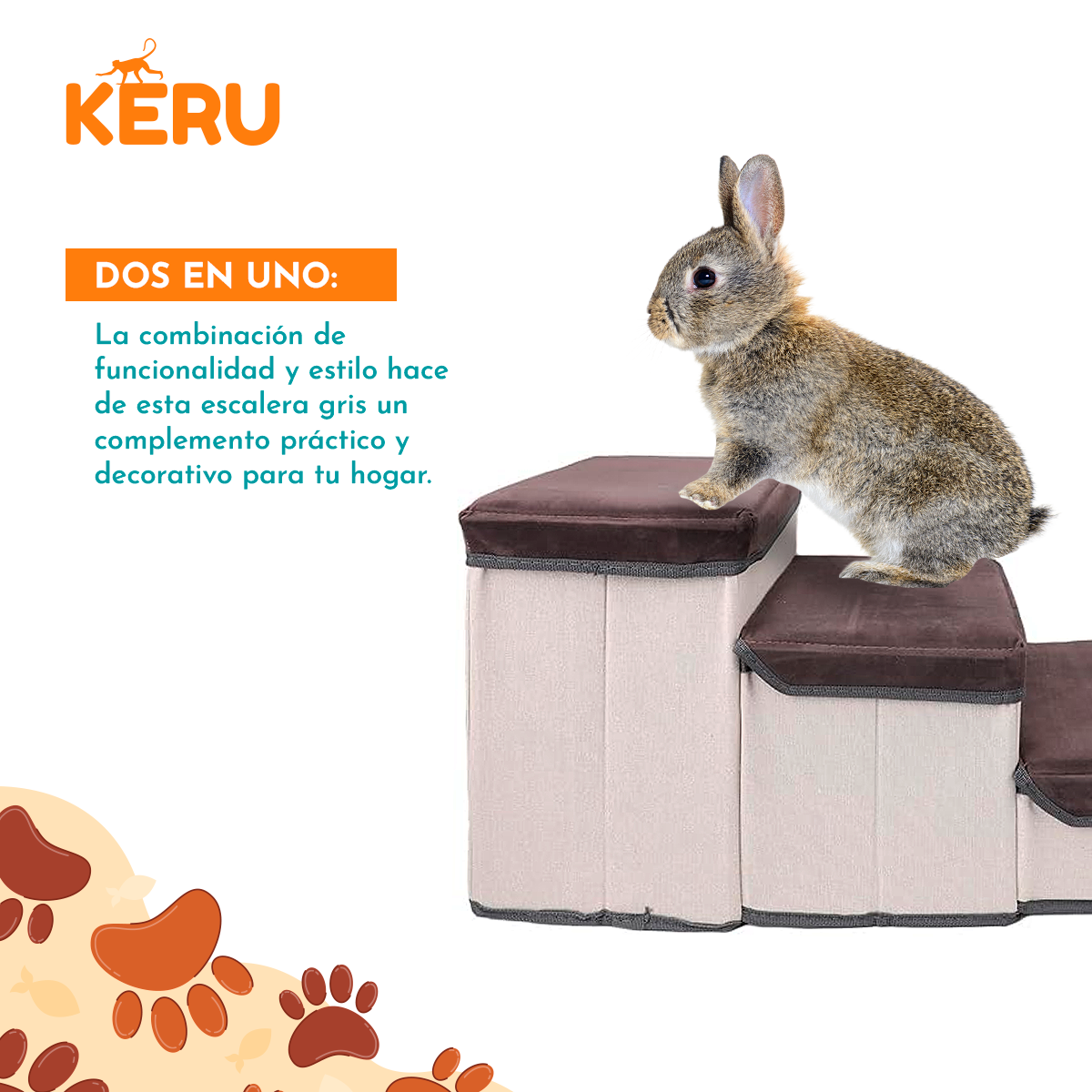 Escalera Para Perros Y Gatos Con Estantes Guardadores Gris