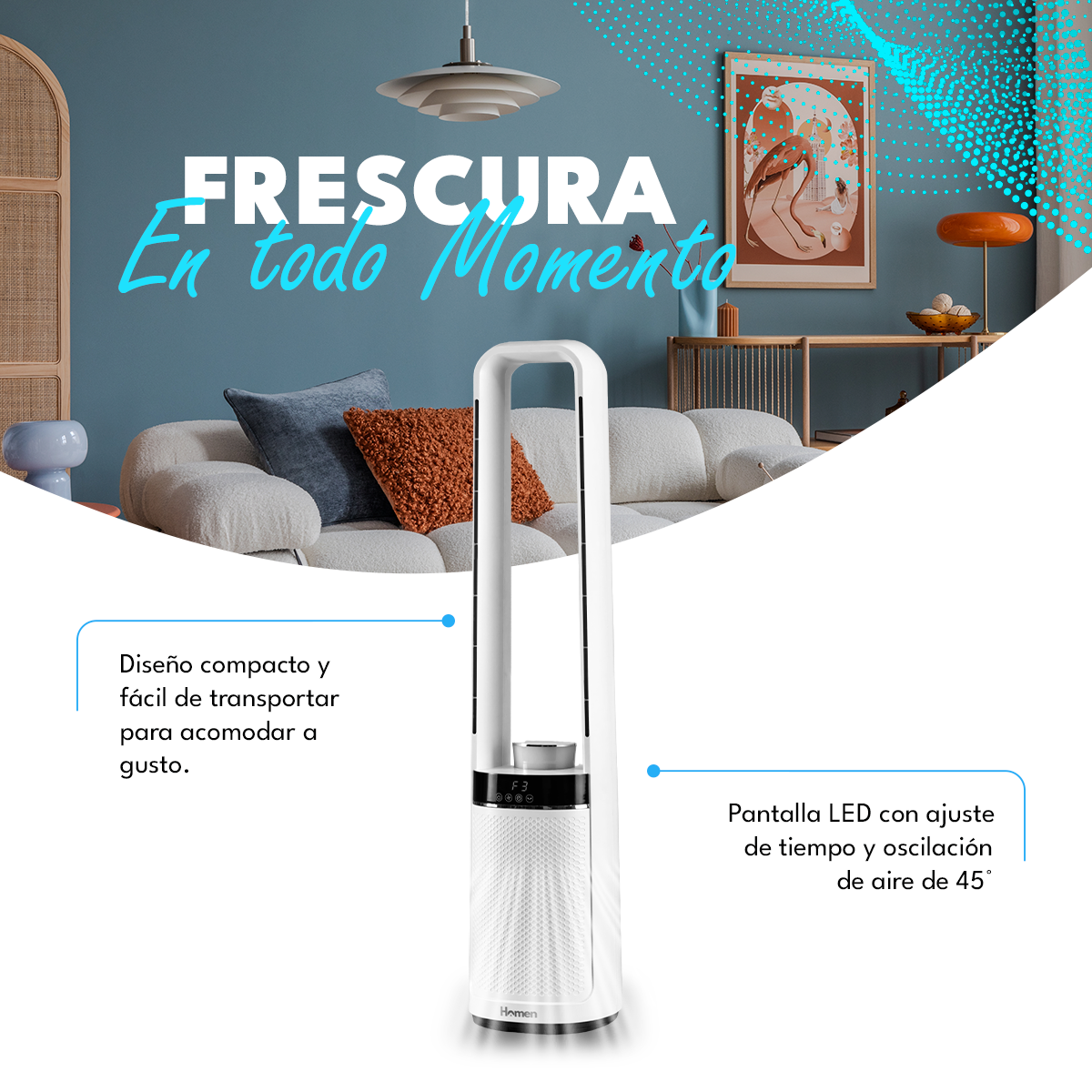 Ventilador Torre Homen 65W con Control Remoto