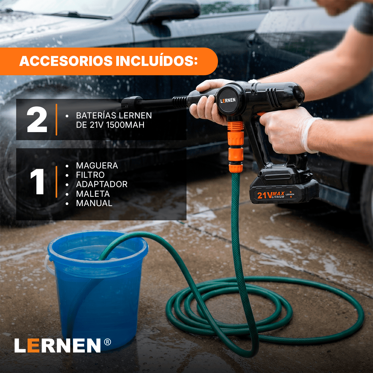 Hidrolavadora Inalámbrica PRO Lernen + 2 baterías + Accesorios