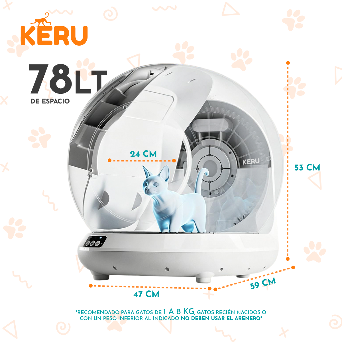 Arenero Inteligente Automático WiFi para Gatos con App - Autolimpiante Keru