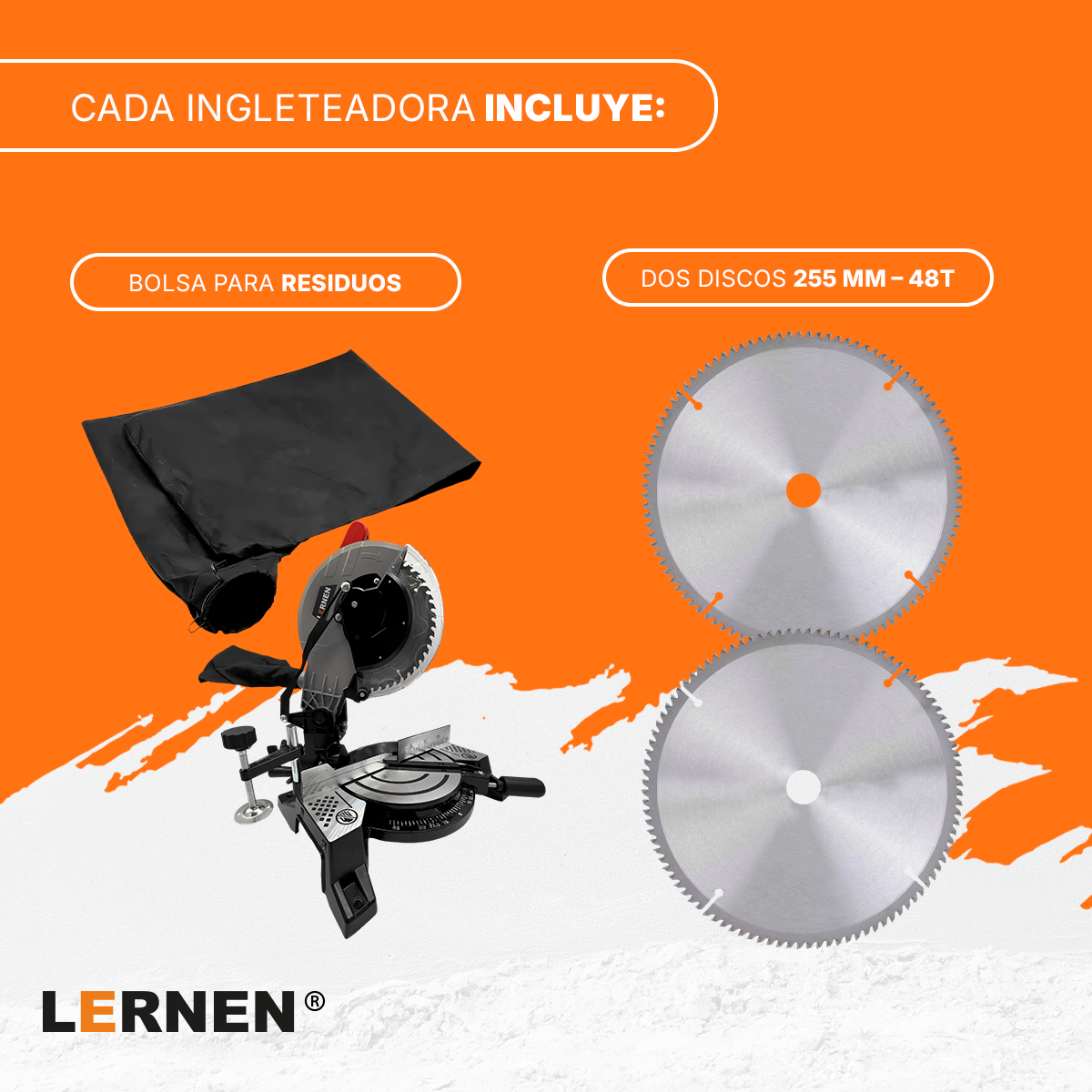 Sierra Ingleteadora Lernen 1500W + 2 Discos Lernen