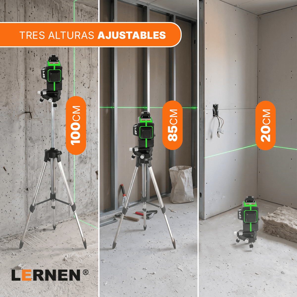 Nivel Laser Profesional 12 Líneas LERNEN + Maletín + Trípode