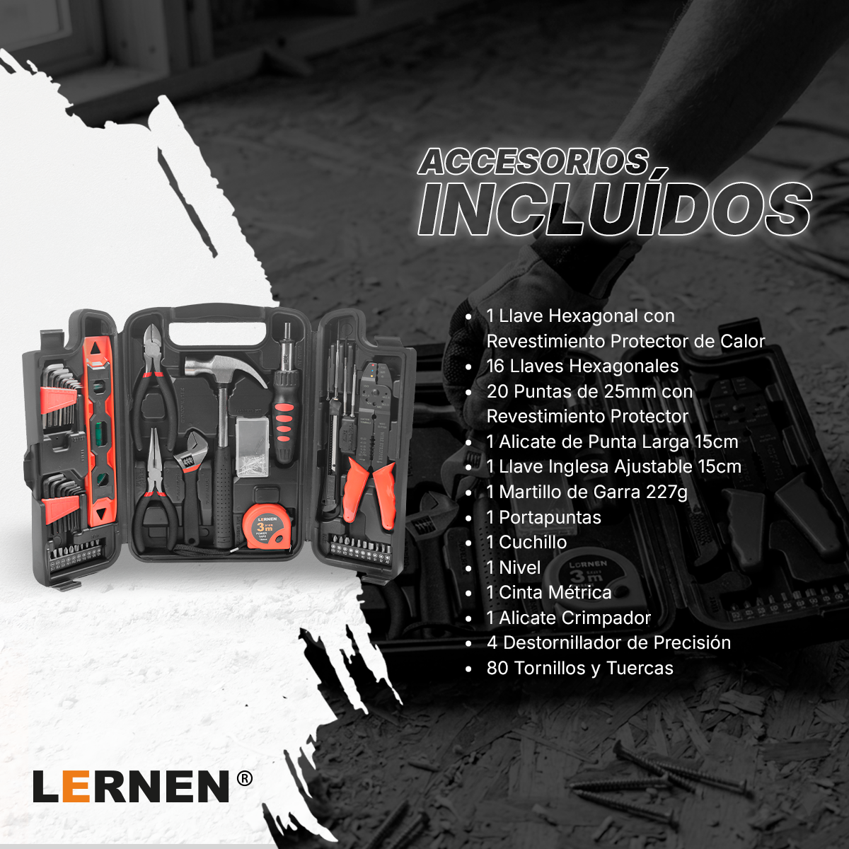 Set 129 Herramientas Manuales Multipropósito LERNEN