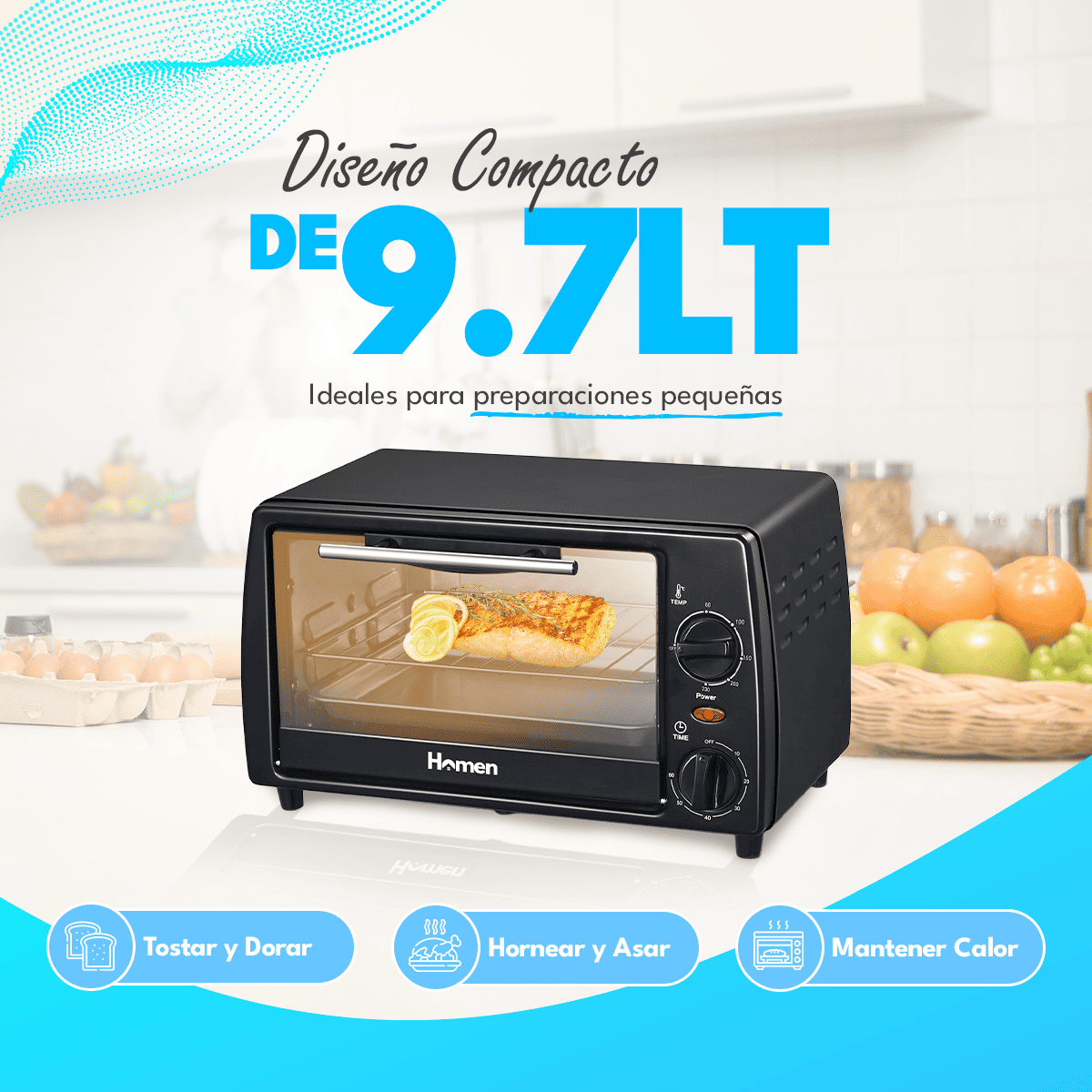 Horno Eléctrico Homen 9.7 Lt 750 W
