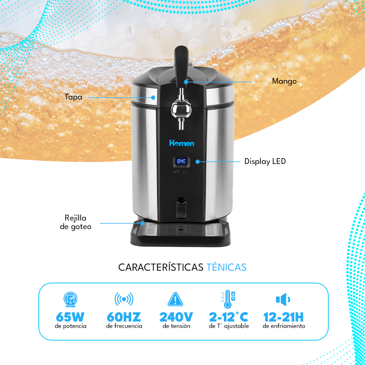 Dispensador de Cerveza 5L Homen con Sistema de Refrigeración