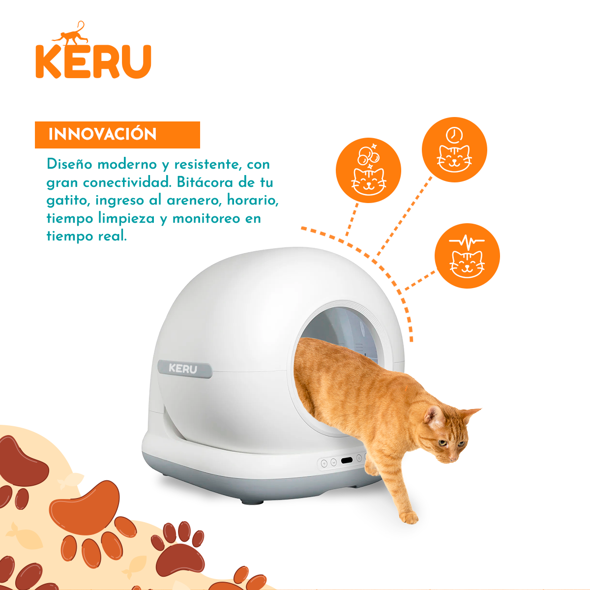 Arenero Inteligente Automático WiFi para Gatos con App - Autolimpiante Keru