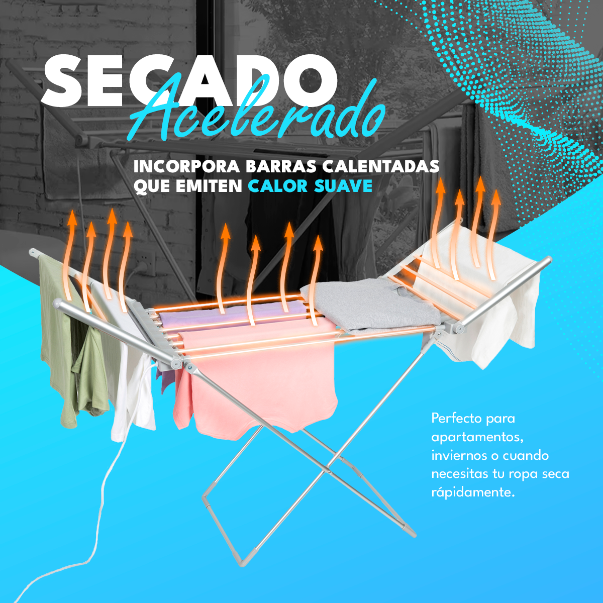 Tendedero Plegable Eléctrico Colgador Para Secar Ropa