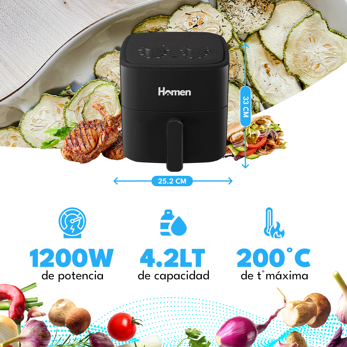Freidora de Aire 4.2 Litros 1.200W homen — Cocina más sana y crujiente