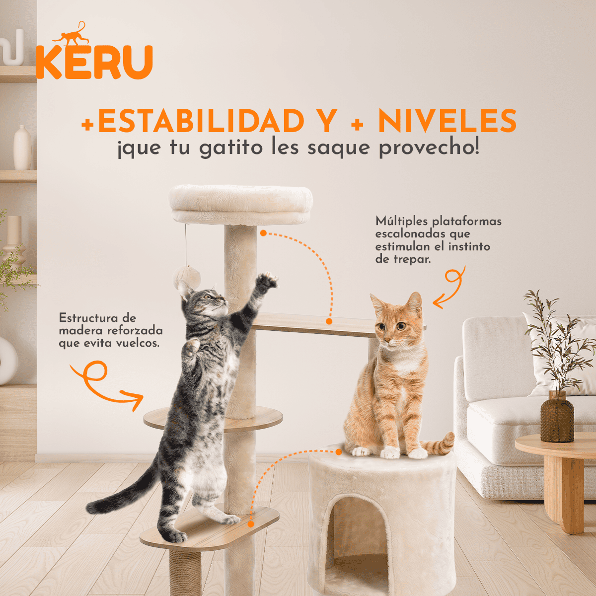 Castillo Rascador para gatos KERU Multinivel con Juegos