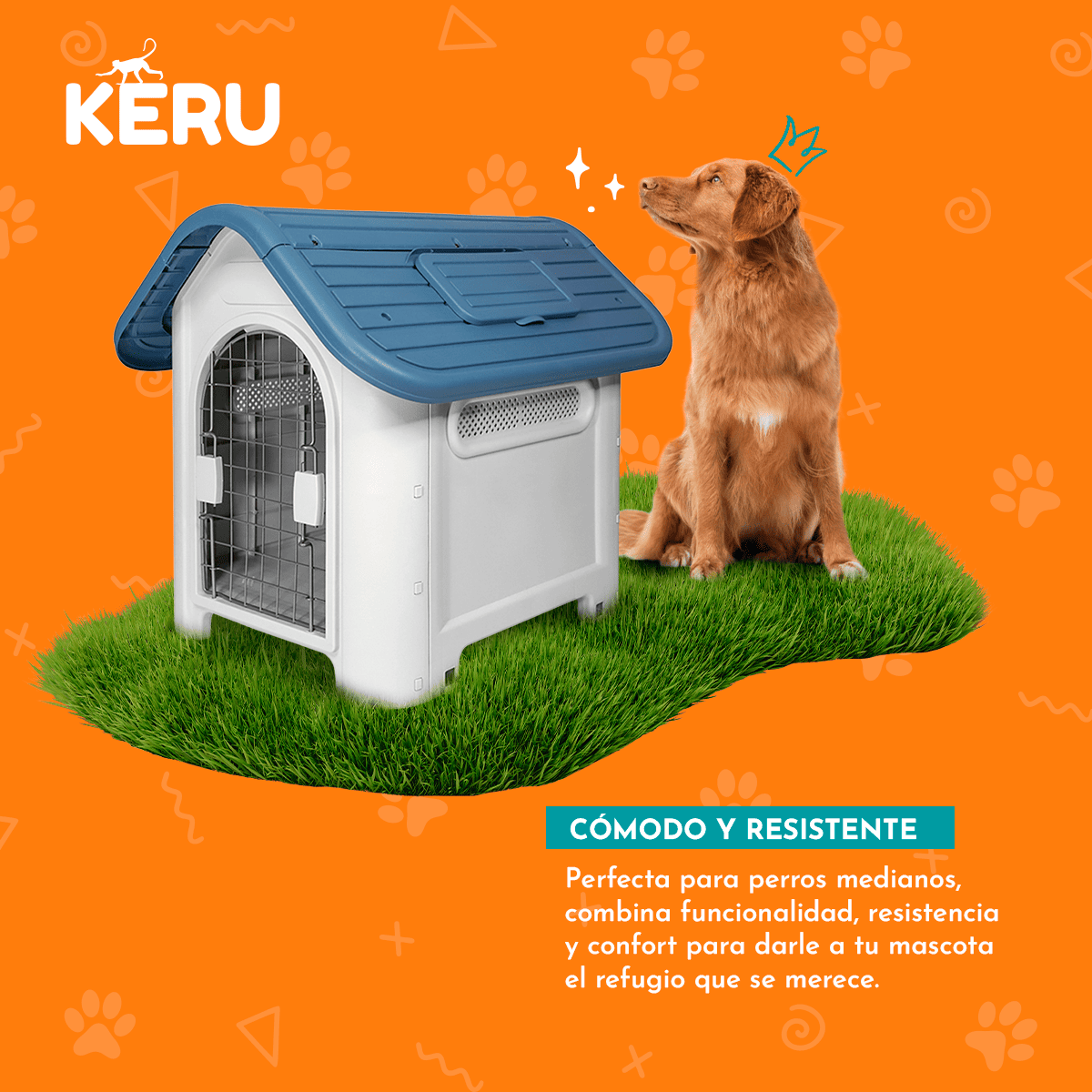 Casa para Perro con Ventana y Techo Azul Keru