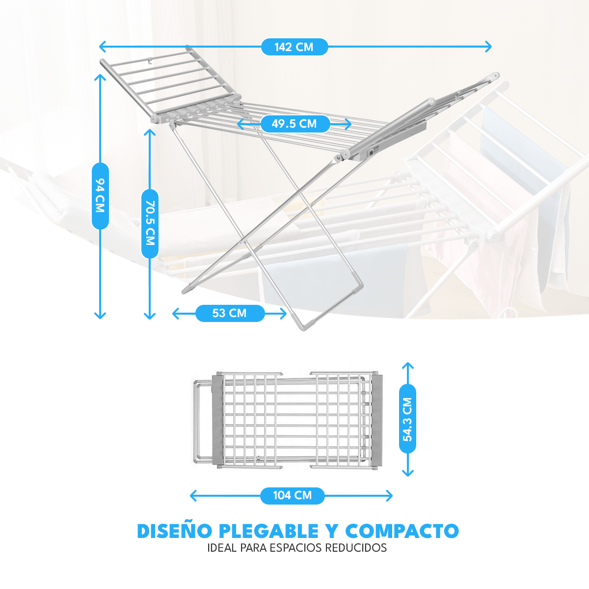 Tendedero Plegable Eléctrico Colgador Para Secar Ropa