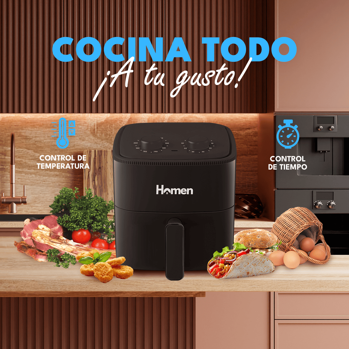 Freidora de Aire 4.2 Litros 1.200W homen — Cocina más sana y crujiente