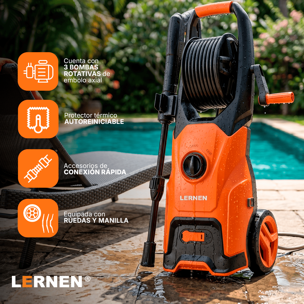 Hidrolavadora 1800w con Espumador y Ruedas LERNEN