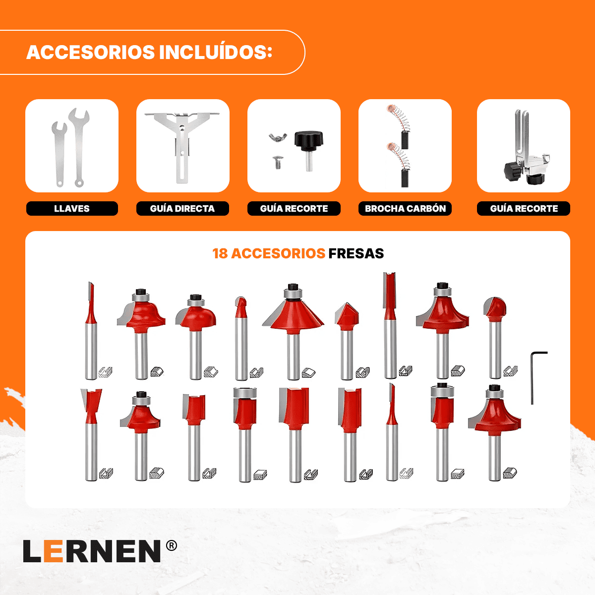 Fresadora Router Tupi 6-6.35mm LERNEN- 220v 50hz - 550w + 18 Fresas Lernen