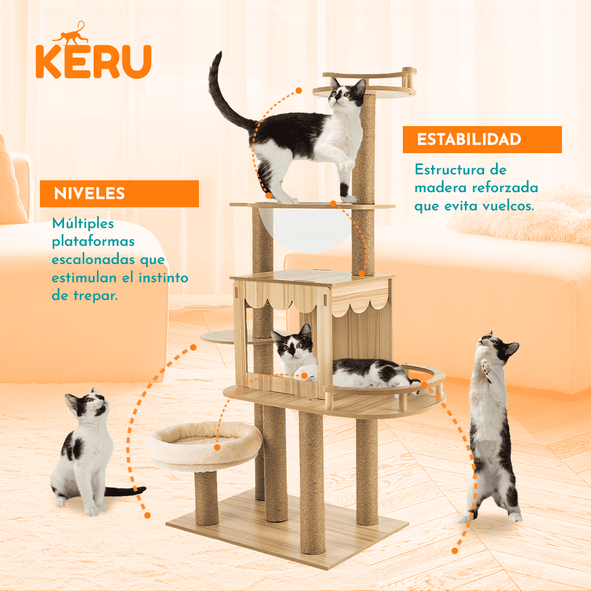 Castillo Para Gatos de 6 niveles Keru Keru
