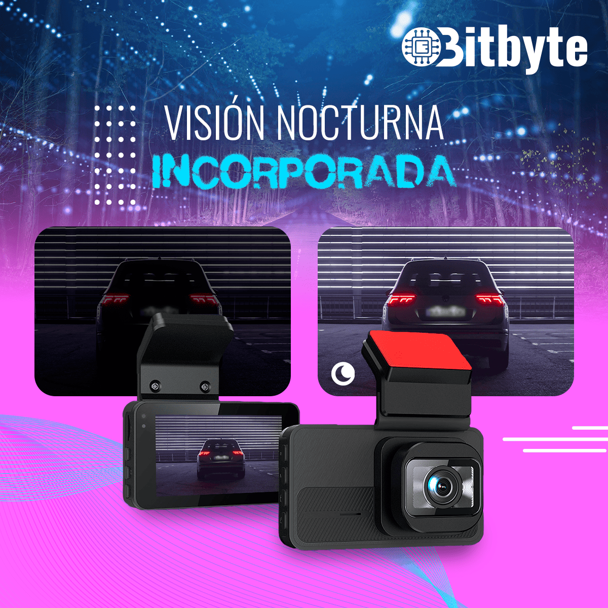 Cámara para Auto Doble Dash Cam Bitbyte 4k Retroceso + App Bitbyte