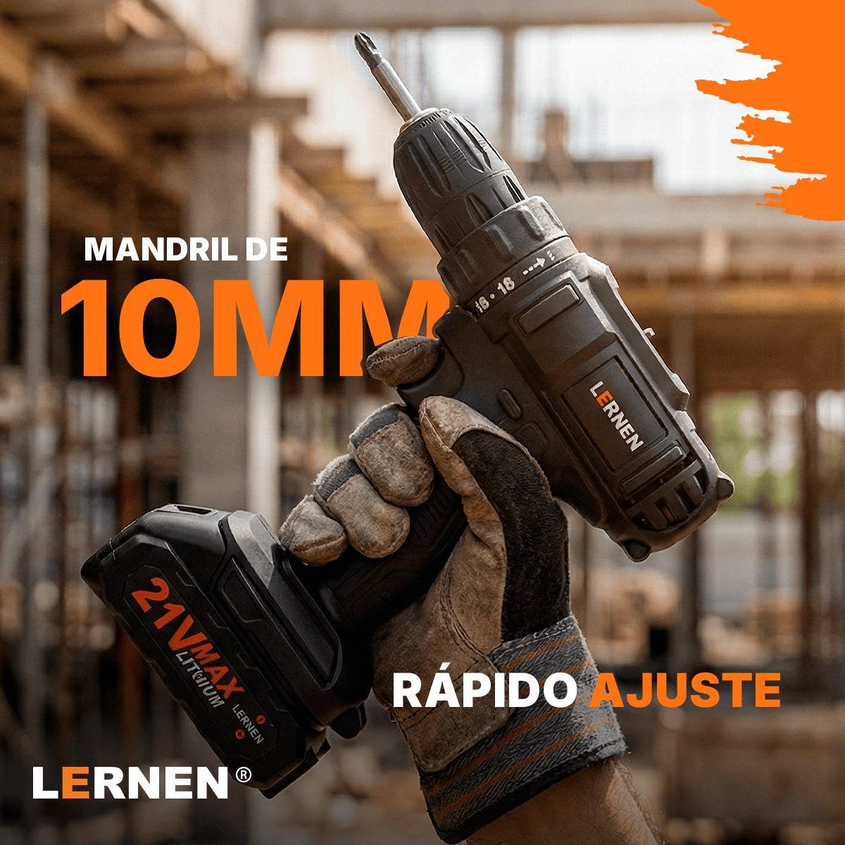 Taladro Destornillador Inalámbrico LERNEN + 2 Baterías + Acc