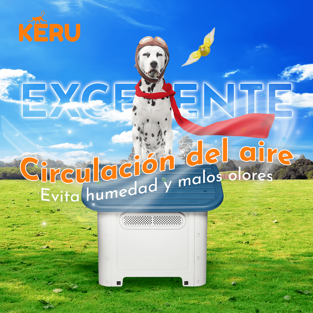 Casa para Perro con Ventana y Techo Azul Keru