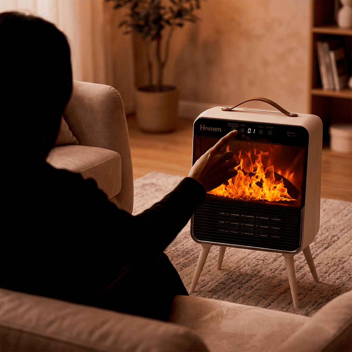 Estufa Calefactor Eléctrico Homen Retro Chimenea 1800W con Efecto Llama