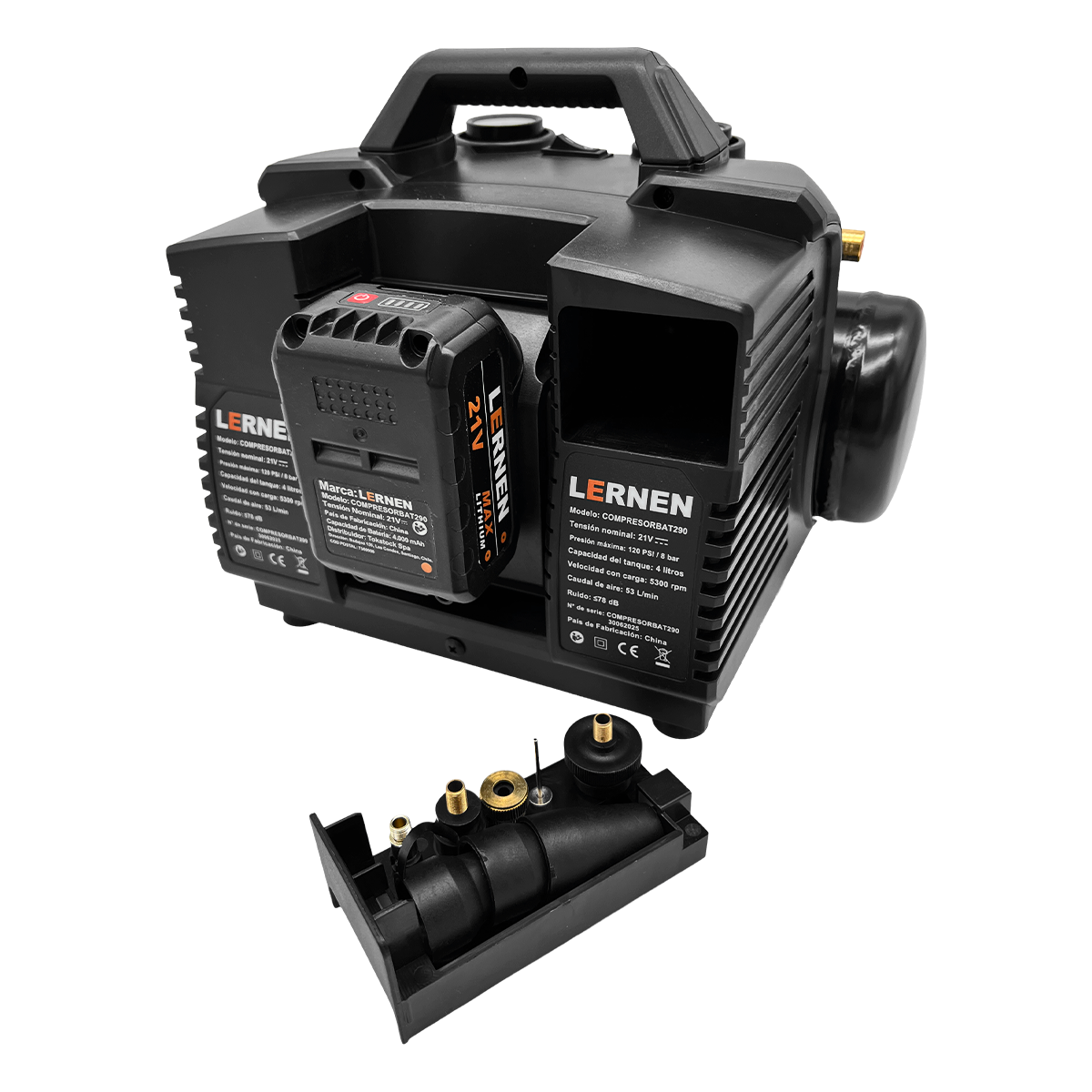 Compresor de Aire Inalámbrico 290 W — 120 PSI / 4 L Lernen