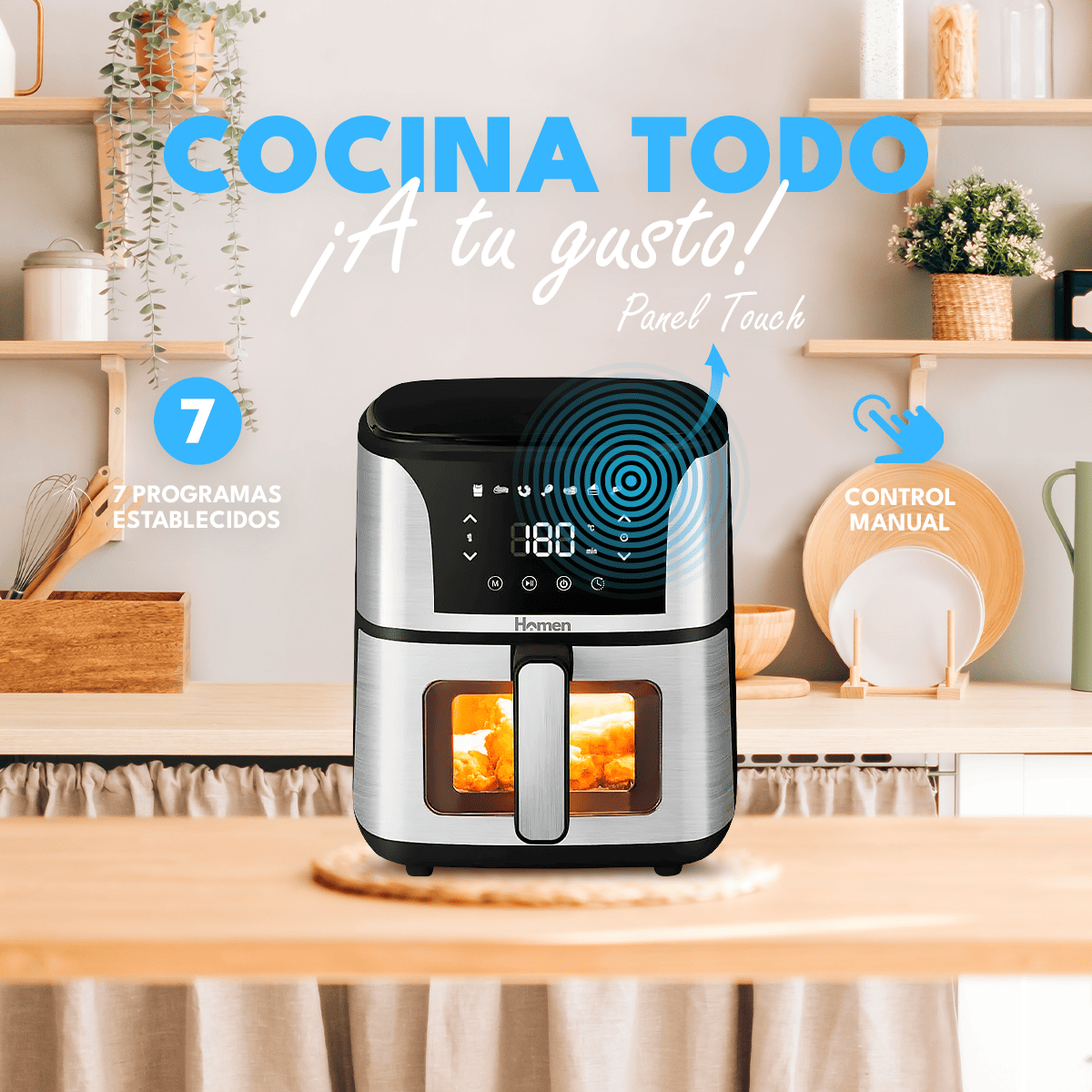 Freidora de Aire 5.5 Litros 1.350W Homen con Panel Touch — Mayor capacidad y control