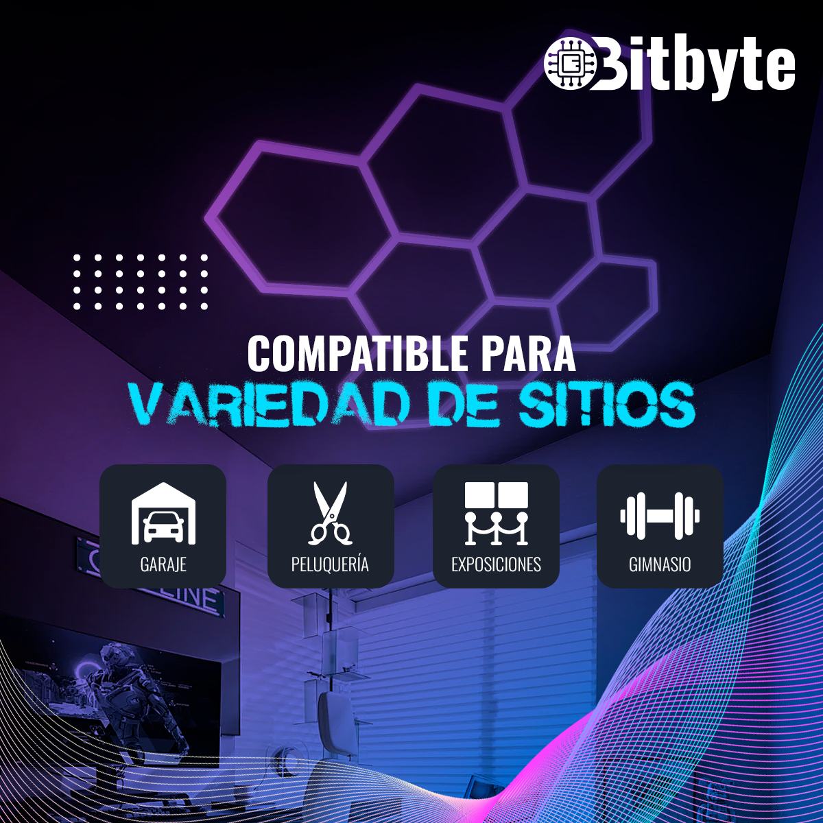 Luminaria LED Hexagonal Bitbyte 192W Blanca Fría 6500K Para Techo - Hexágonos Led