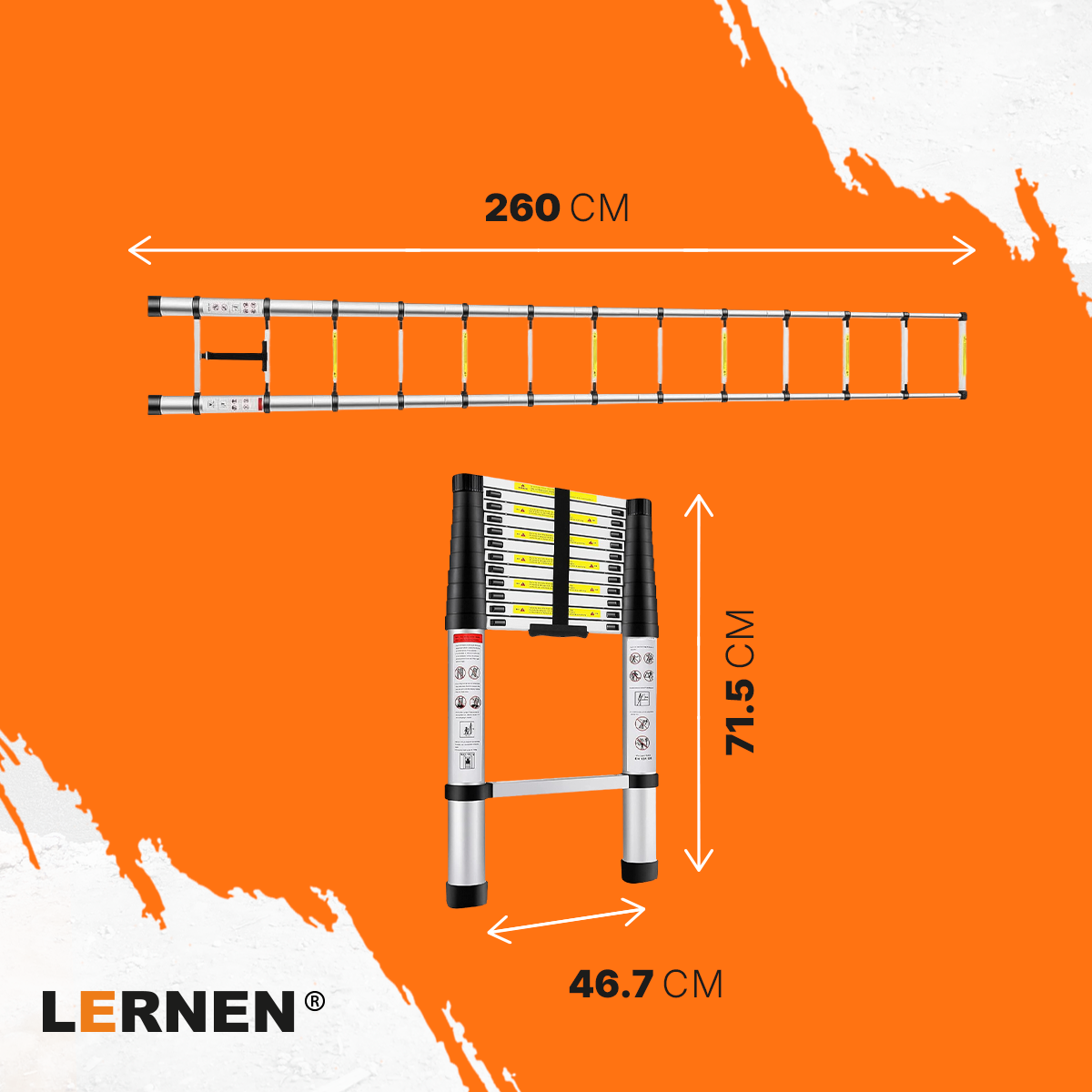 Escalera Telescópica Plegable 2.6 Metros Lernen Color Gris