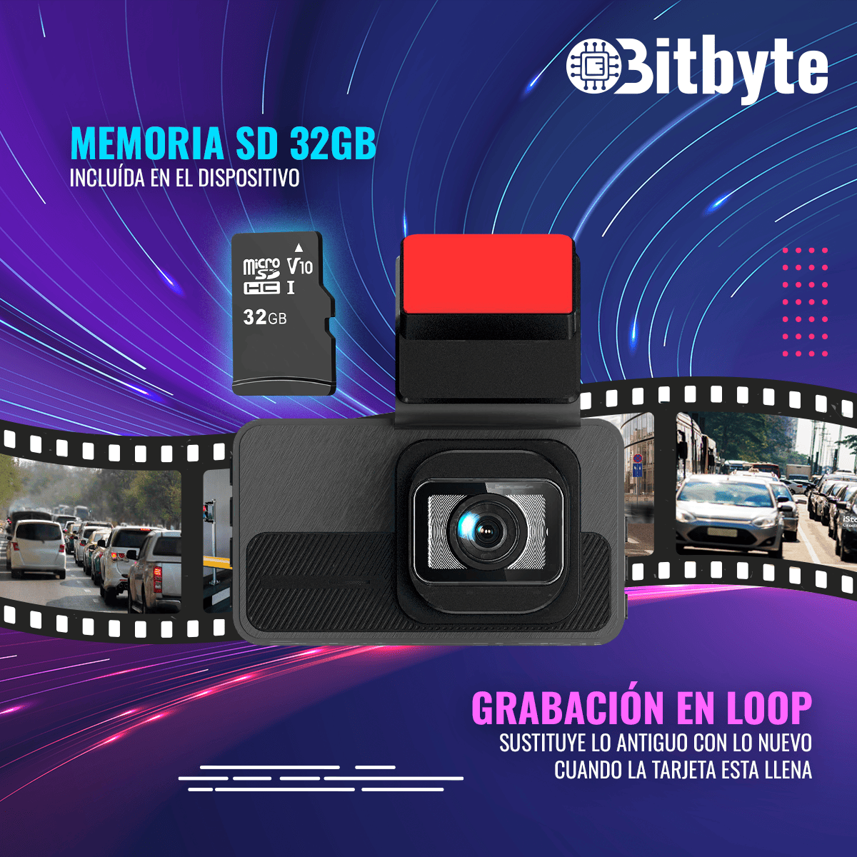 Cámara para Auto Doble Dash Cam Bitbyte 4k Retroceso + App Bitbyte