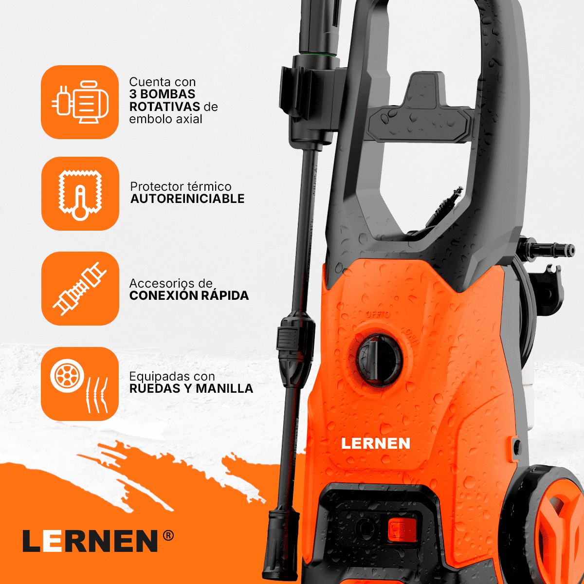 Hidrolavadora 1600w con Espumador y Ruedas LERNEN - HIDRO-1600 Lernen