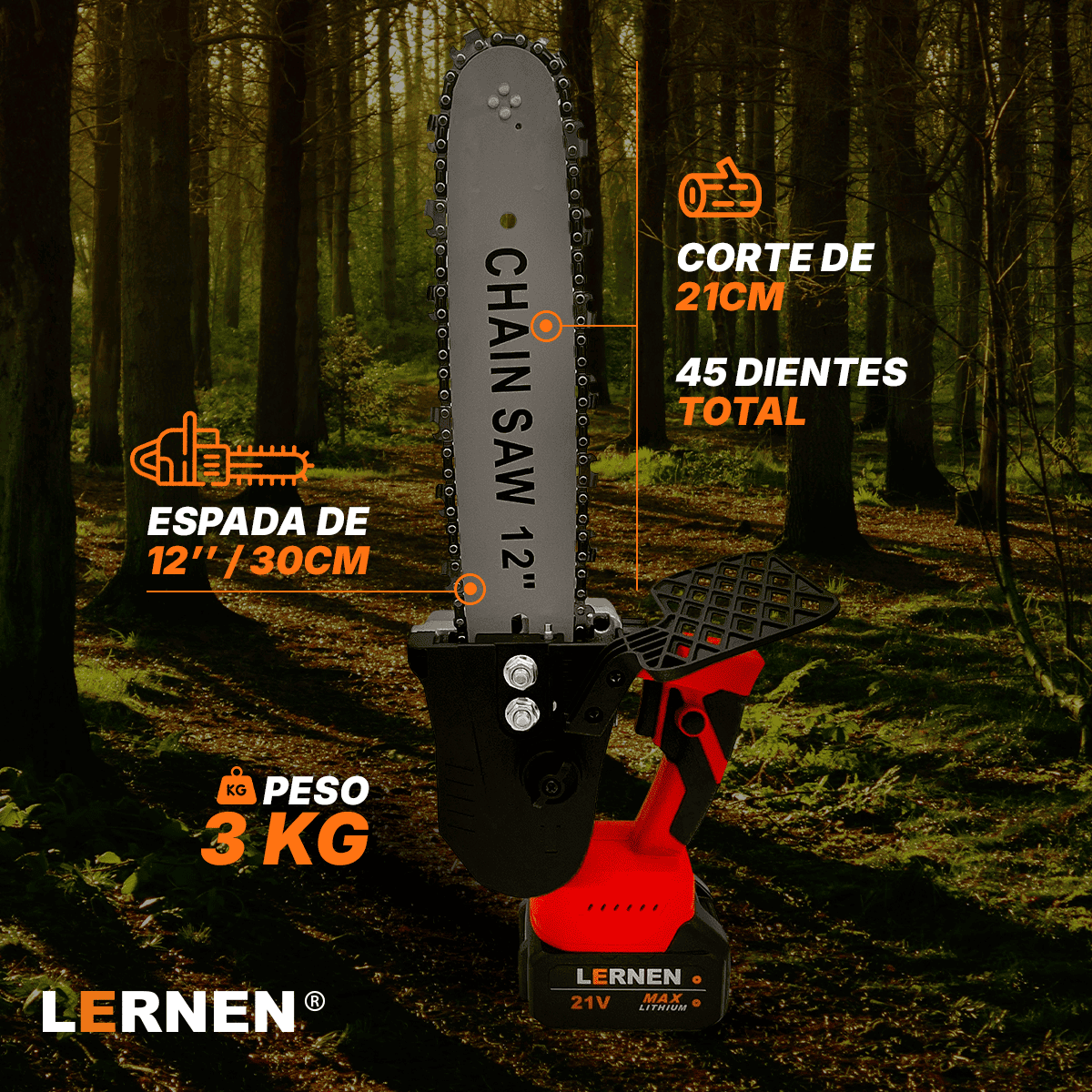 Motosierra Podadora Inalámbrica 12” LERNEN + 2 Baterías + Maletín Lernen