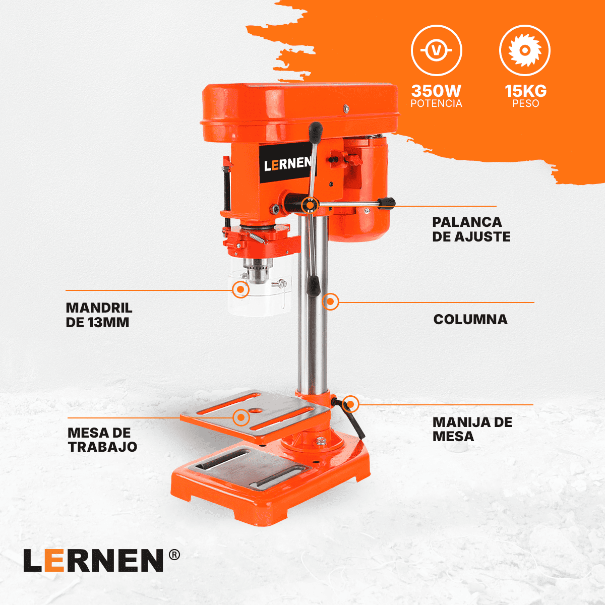 Taladro de Pedestal - Banco 13 mm 350 W Lernen Lernen