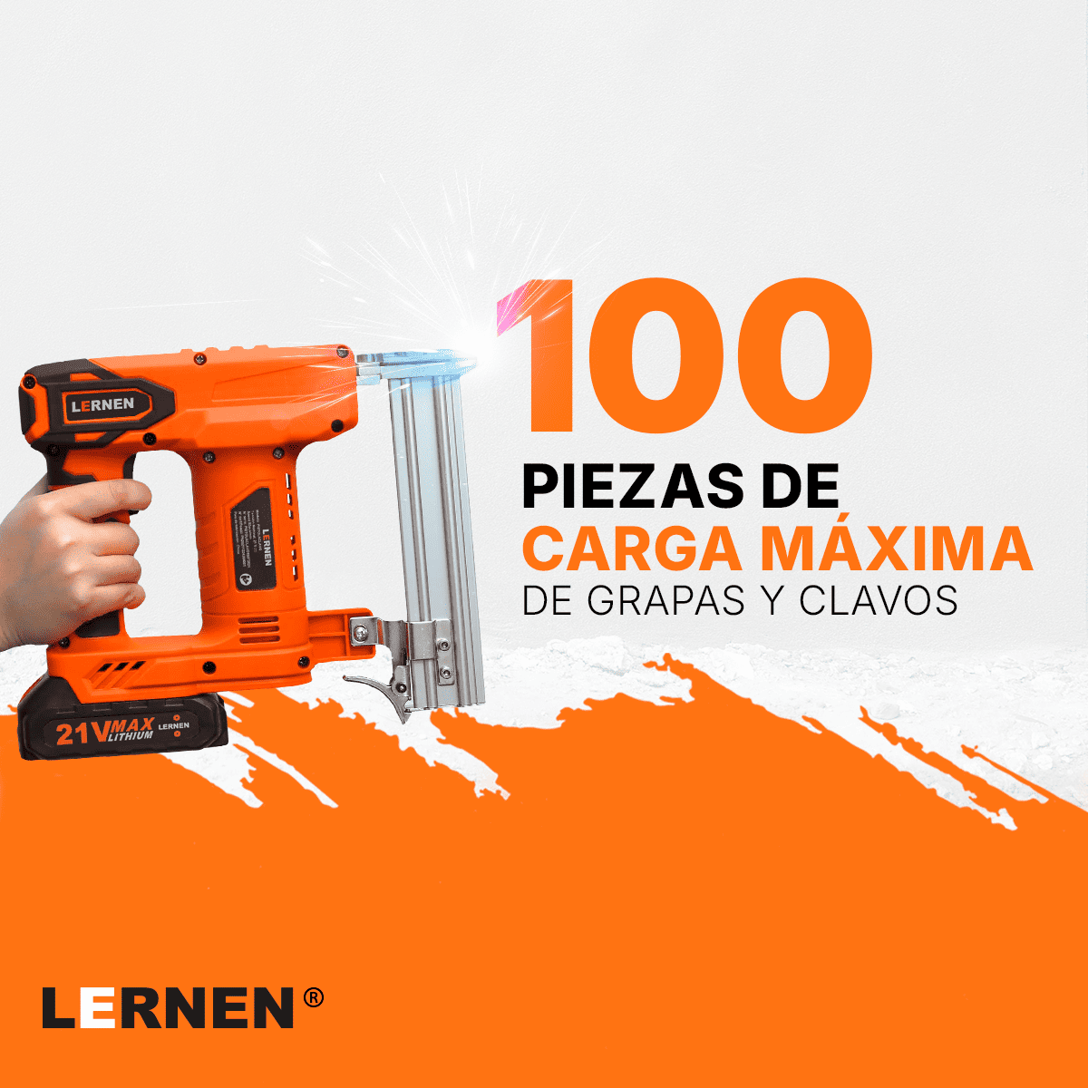 Pistola De Clavos Y Grapas Inalámbrica LERNEN + 2 Baterías Lernen
