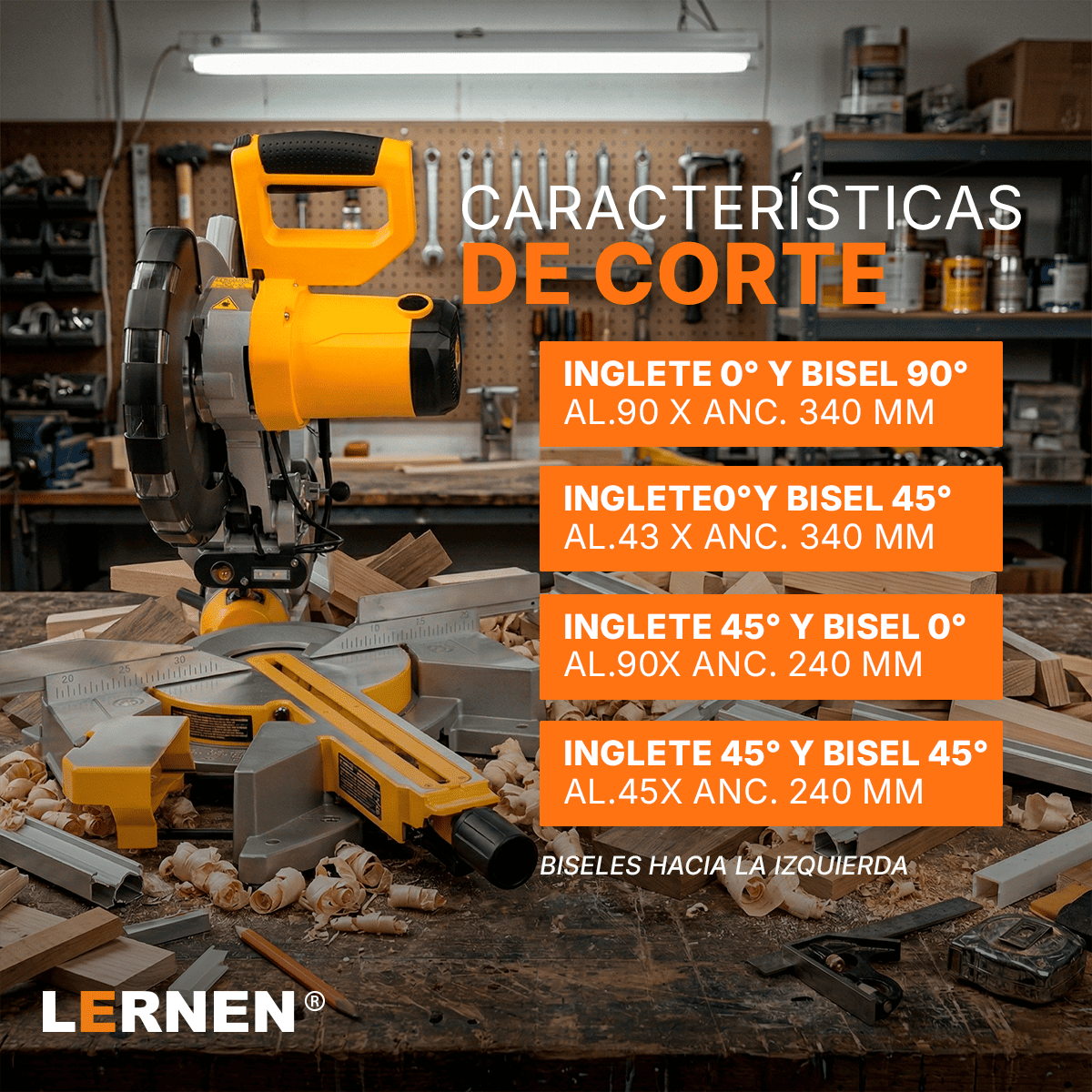 Sierra Ingleteadora Telescópica Lernen 2.000 W