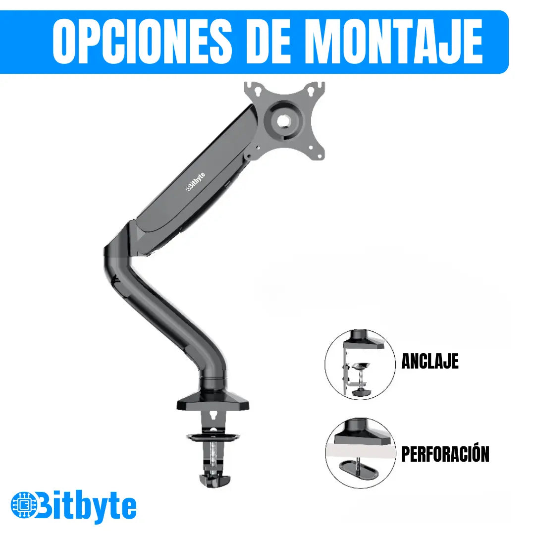 Soporte Monitor Escritorio 13 -32 Pulgadas Brazo Articulado Color Negro Bitbyte