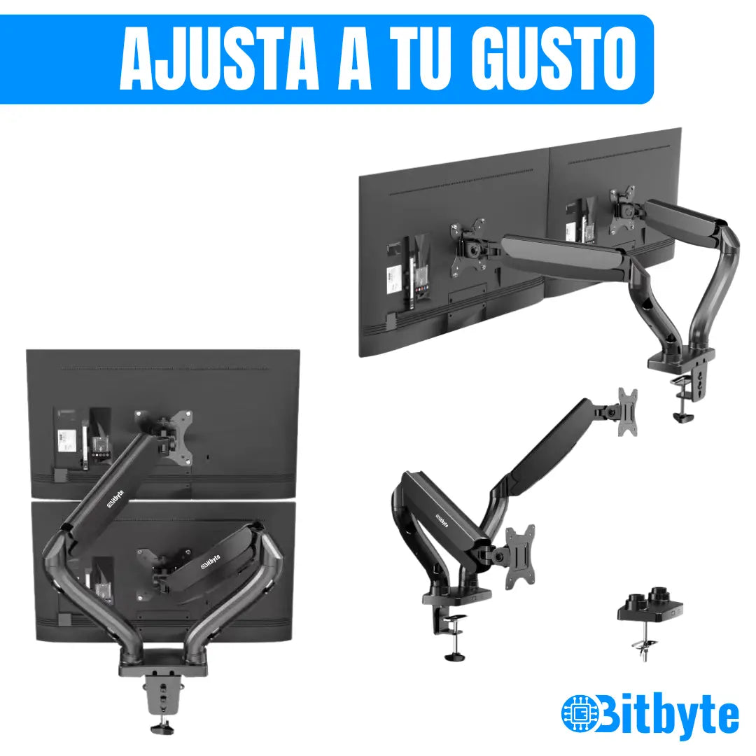 Brazo Soporte Doble Para 2 Monitores Base Escritorio Bitbyte