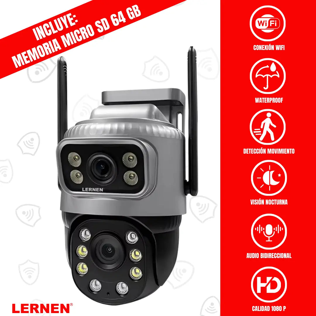 Cámara de seguridad Wifi Exterior Impermeable 3MP + SD 64 GB Lernen