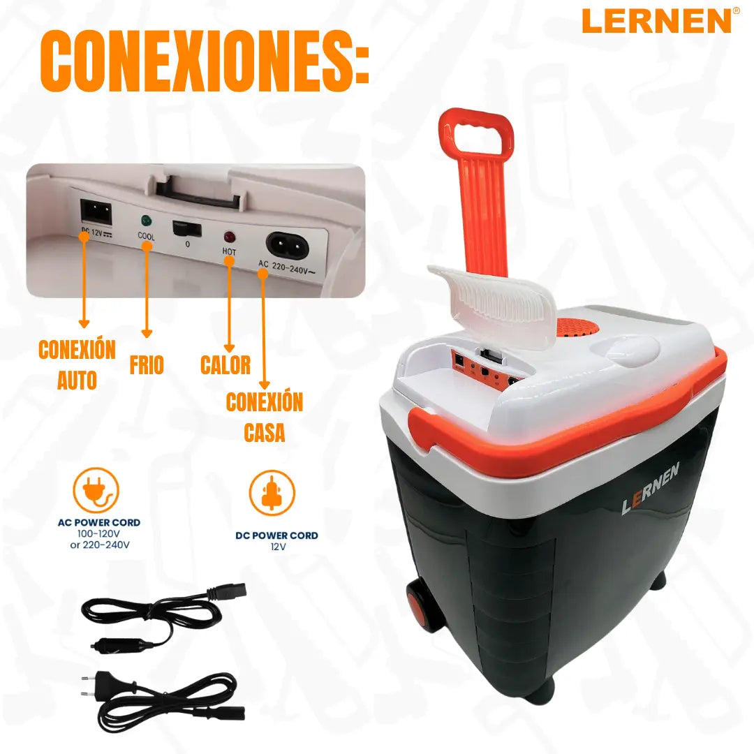 Cooler Pro Portátil con Ruedas 28 Lt 12v Para Autos O Enchufe Ac / Dc Lernen